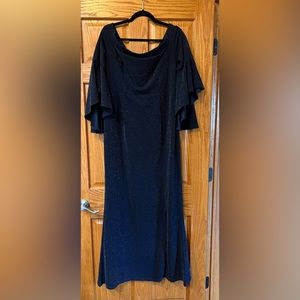Glitter Navy Off Shoulder Batwing Formal Dress
